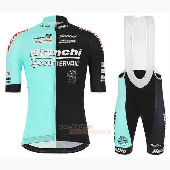 Bianchi Countervail Kurzarmtrikot 2019 und Kurze Tragerhose Shwarz Grun